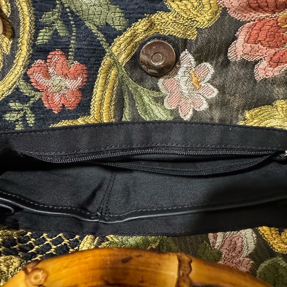 Vintage Talbots Bag Tapestry Purse Bamboo Handles Rich Colors Magnetic Closure - Picture 5 of 7